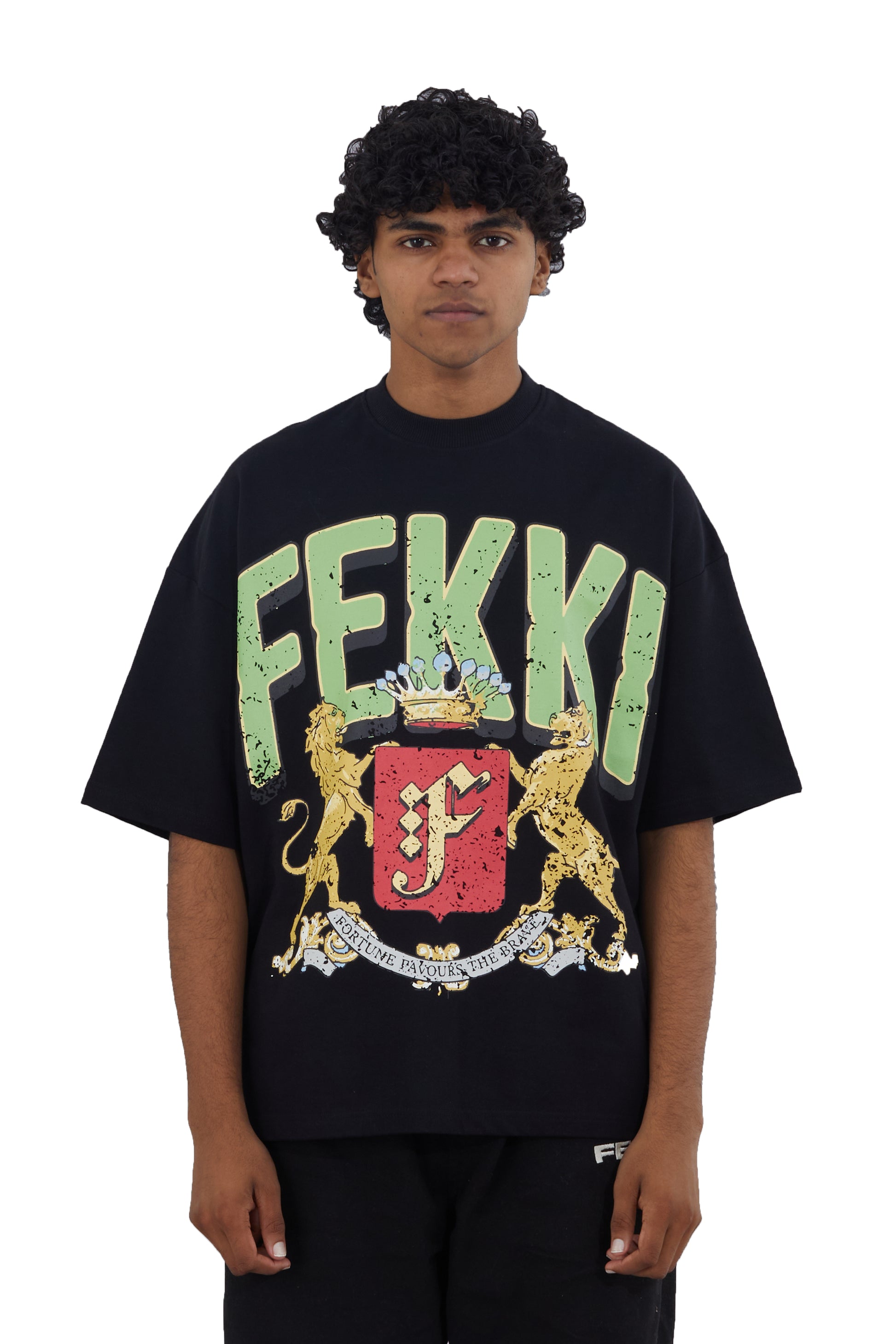 Artwork inspired from vintage war emblems, oversized boxy fit black tshirt